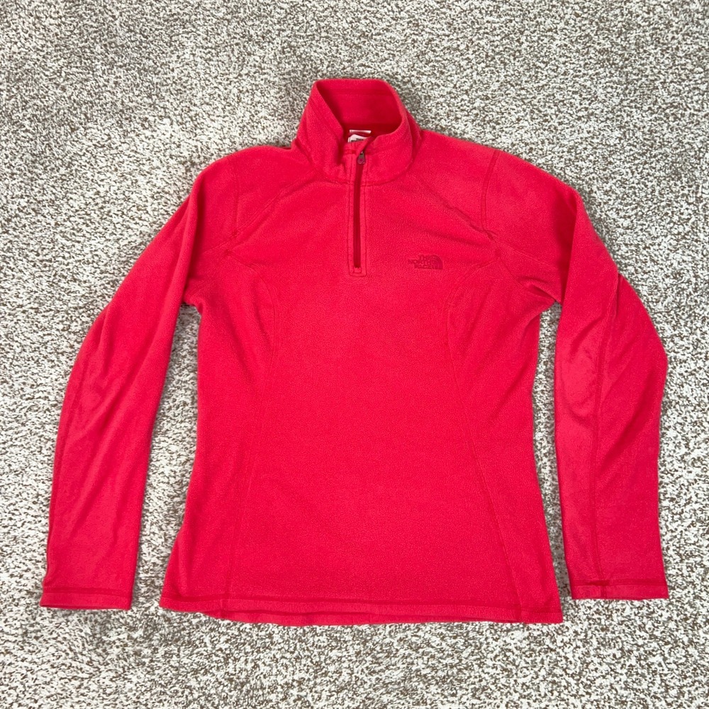 The North Face Pullover Womens Small Red Hiking TKA 100 1/4 Zip Fleece Gorp Logo